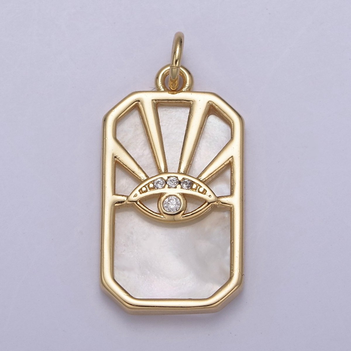 Gold Evil Eye Charm Necklace, Tiger Eye, Abalone, Pearl Evil Eye Charm Necklace, Rectangle Evil Eye Charm, Evil Eye Tag, Square Evil Eye Charm, Eye of Ra N-774 - N-776 - DLUXCA