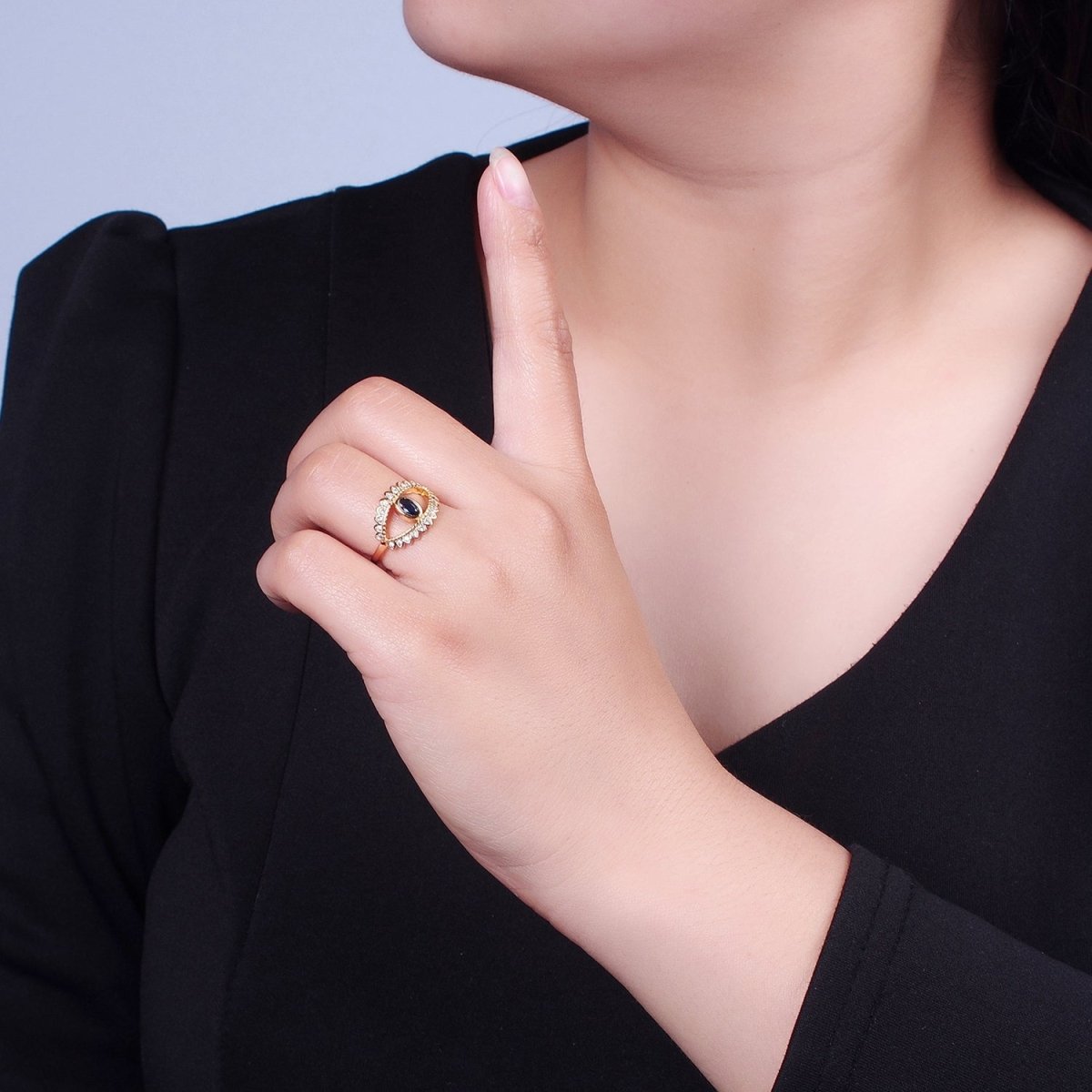 Gold Evil Eye Diamond Ring, Evil Eye Protection Ring, Greek Statement Rings, Trendy Ring O-2244 O-2245 O-2246 - DLUXCA