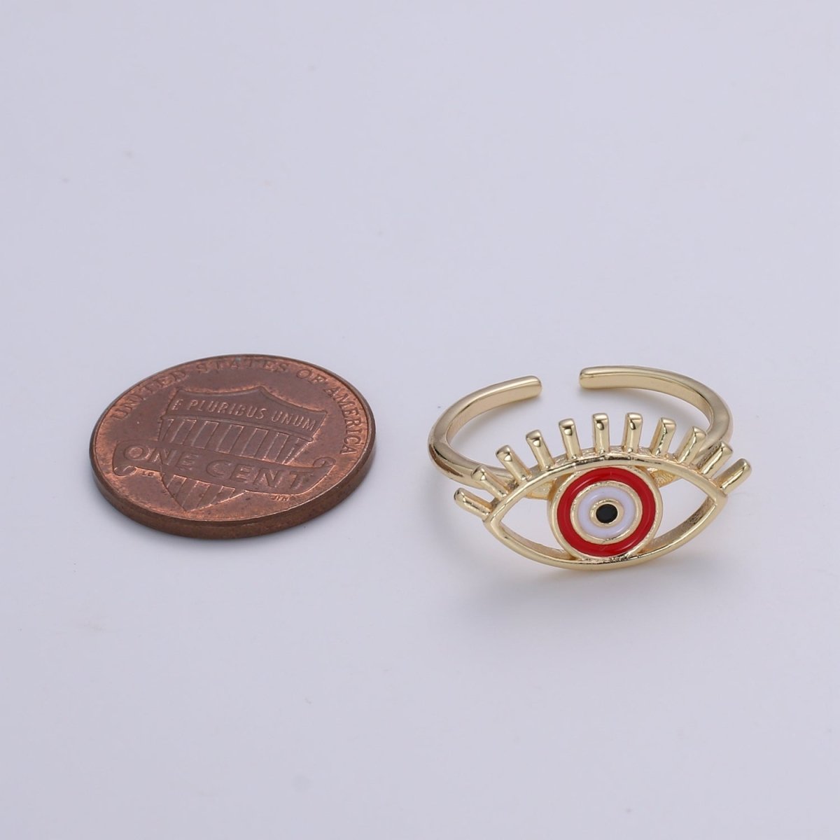 Gold Evil Eye Enamel Ring, Greek Eye Ring, Jewelry, Open Adjustable Stackable Ring, Gift For Women, Black Blue Red Accessory, Large Evil Eye O-315 ~ O-318 - DLUXCA