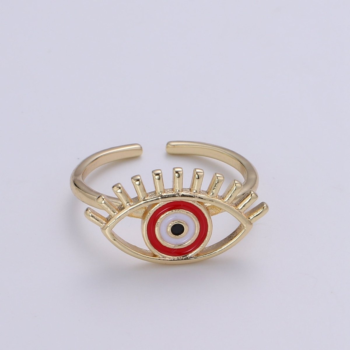 Gold Evil Eye Enamel Ring, Greek Eye Ring, Jewelry, Open Adjustable Stackable Ring, Gift For Women, Black Blue Red Accessory, Large Evil Eye O-315 ~ O-318 - DLUXCA