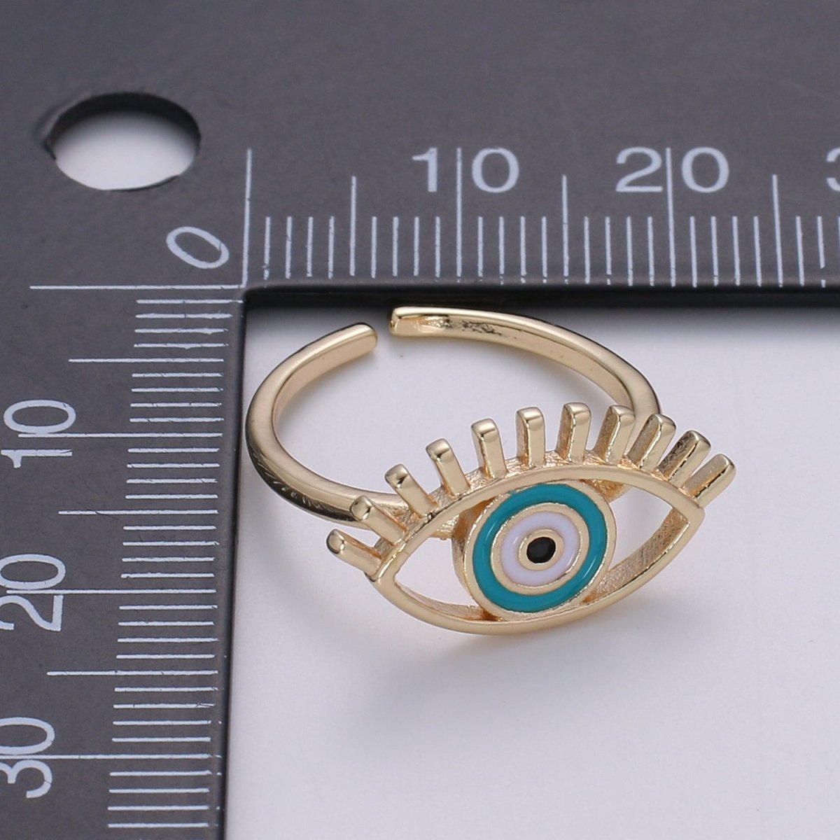 Gold Evil Eye Enamel Ring, Greek Eye Ring, Jewelry, Open Adjustable Stackable Ring, Gift For Women, Black Blue Red Accessory, Large Evil Eye O-315 ~ O-318 - DLUXCA
