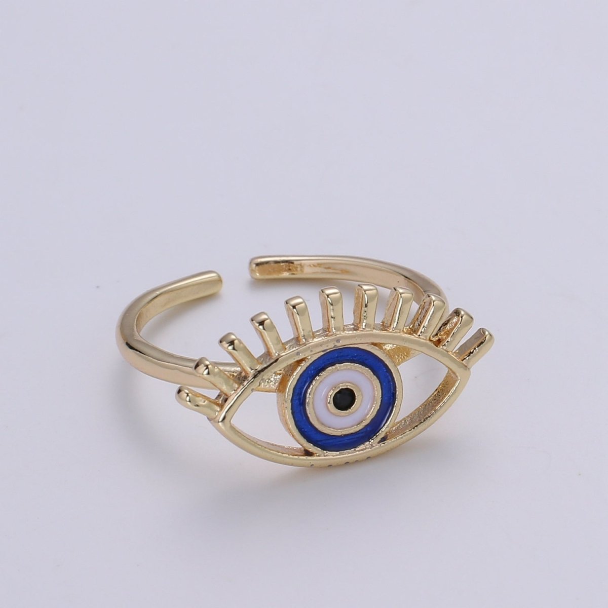 Gold Evil Eye Enamel Ring, Greek Eye Ring, Jewelry, Open Adjustable Stackable Ring, Gift For Women, Black Blue Red Accessory, Large Evil Eye O-315 ~ O-318 - DLUXCA