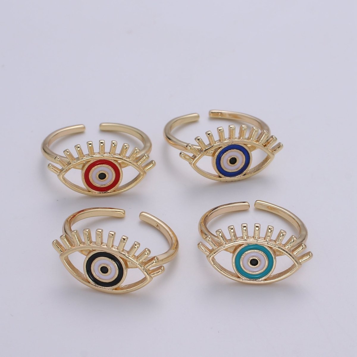 Gold Evil Eye Enamel Ring, Greek Eye Ring, Jewelry, Open Adjustable Stackable Ring, Gift For Women, Black Blue Red Accessory, Large Evil Eye O-315 ~ O-318 - DLUXCA