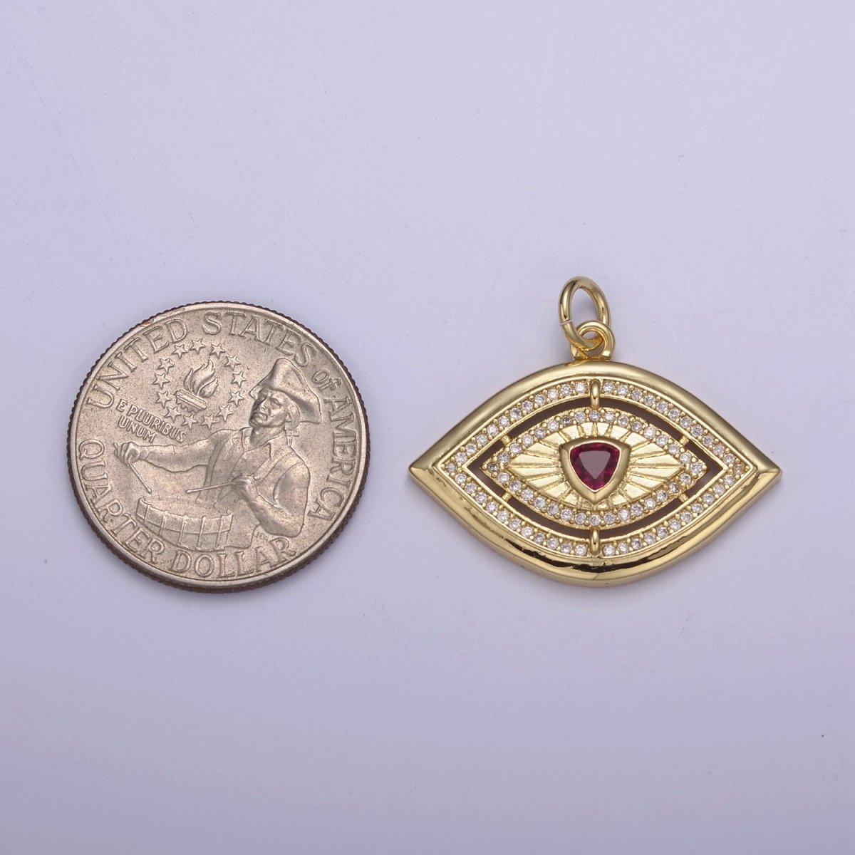 Gold Evil Eye Pendant 14K Gold Filled Eye Charm- Minimalist Jewelry Medallion Pendant Clear Blue Green Red Cz Layering Stacking N-653 - N-656 - DLUXCA