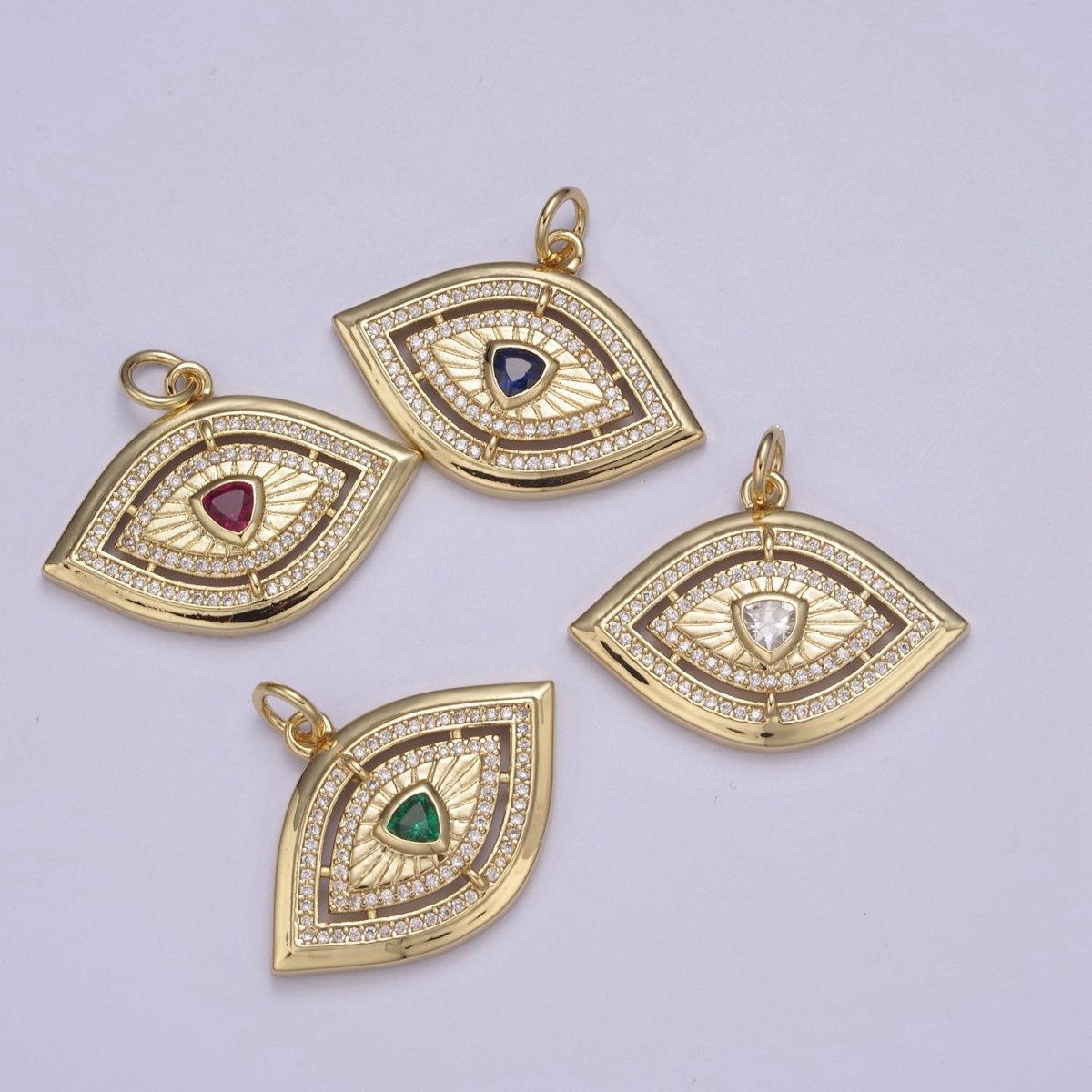 Gold Evil Eye Pendant 14K Gold Filled Eye Charm- Minimalist Jewelry Medallion Pendant Clear Blue Green Red Cz Layering Stacking N-653 - N-656 - DLUXCA