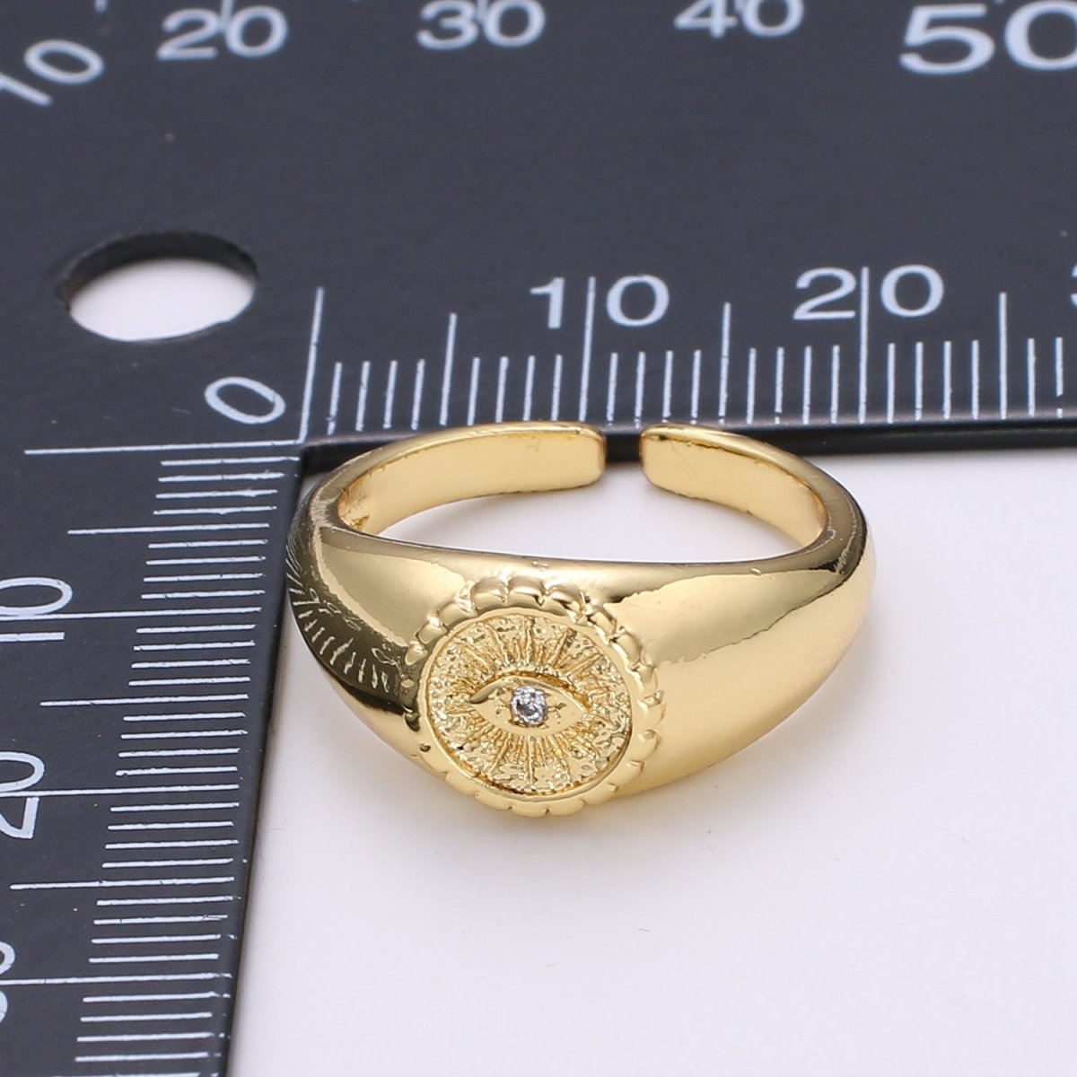 Gold Evil Eye Ring, Sun Burst Evil Eye Charm, Solitaire Clear Cubic Charms, CZ Gold Evil Eye Charm, Sun Burst Jewelry Supply R322 - DLUXCA