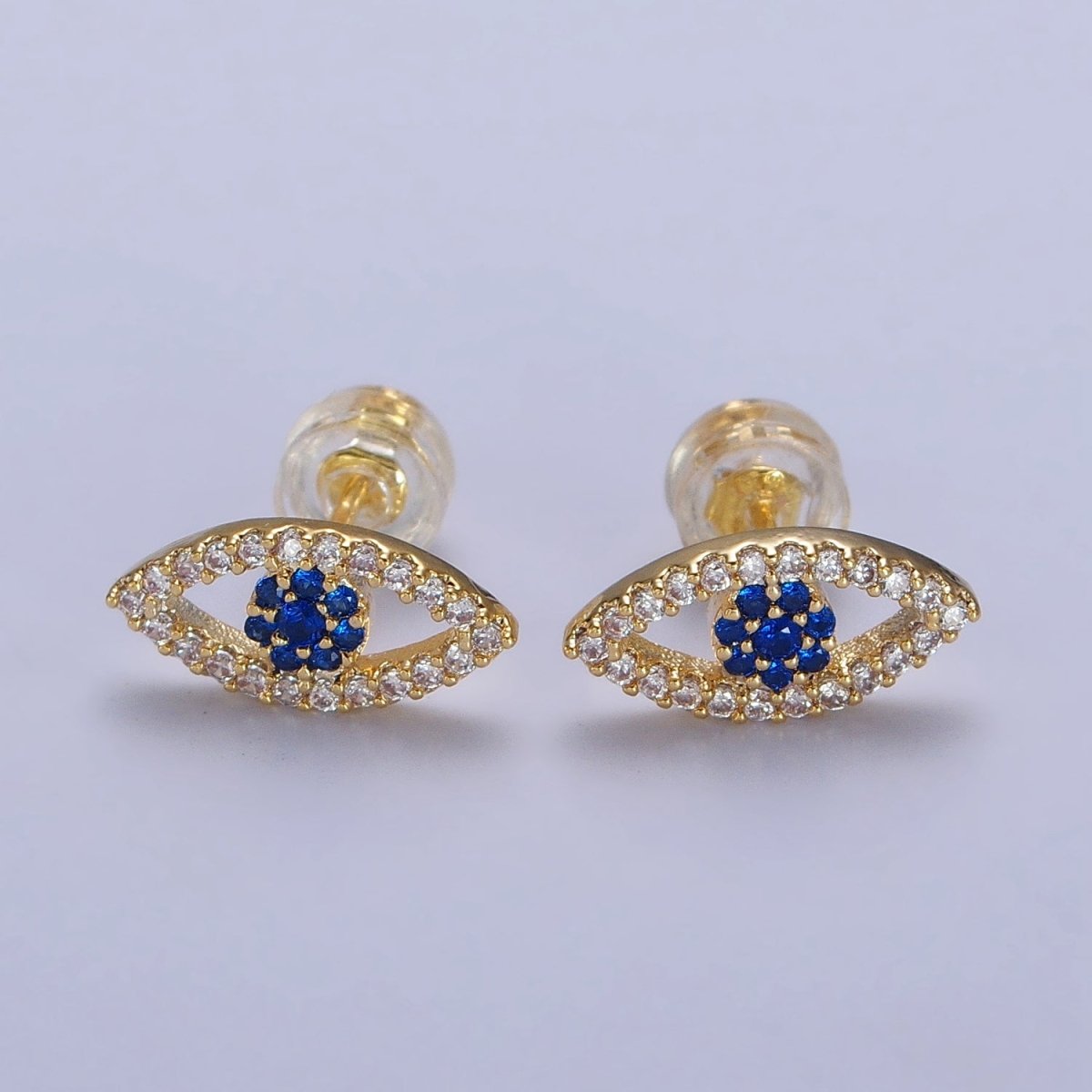 Gold Evil Eye Stud Earrings Micro Pave Eye Jewelry | AB181 - DLUXCA