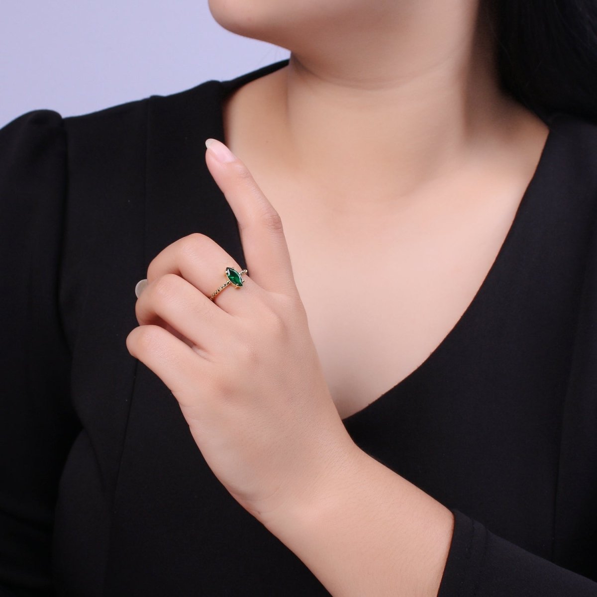 Gold Eye Cut Blue Pink Green Clear Aqua CZ Dainty Cocktail Ring Open Adjustable U-244 ~ U-248 - DLUXCA