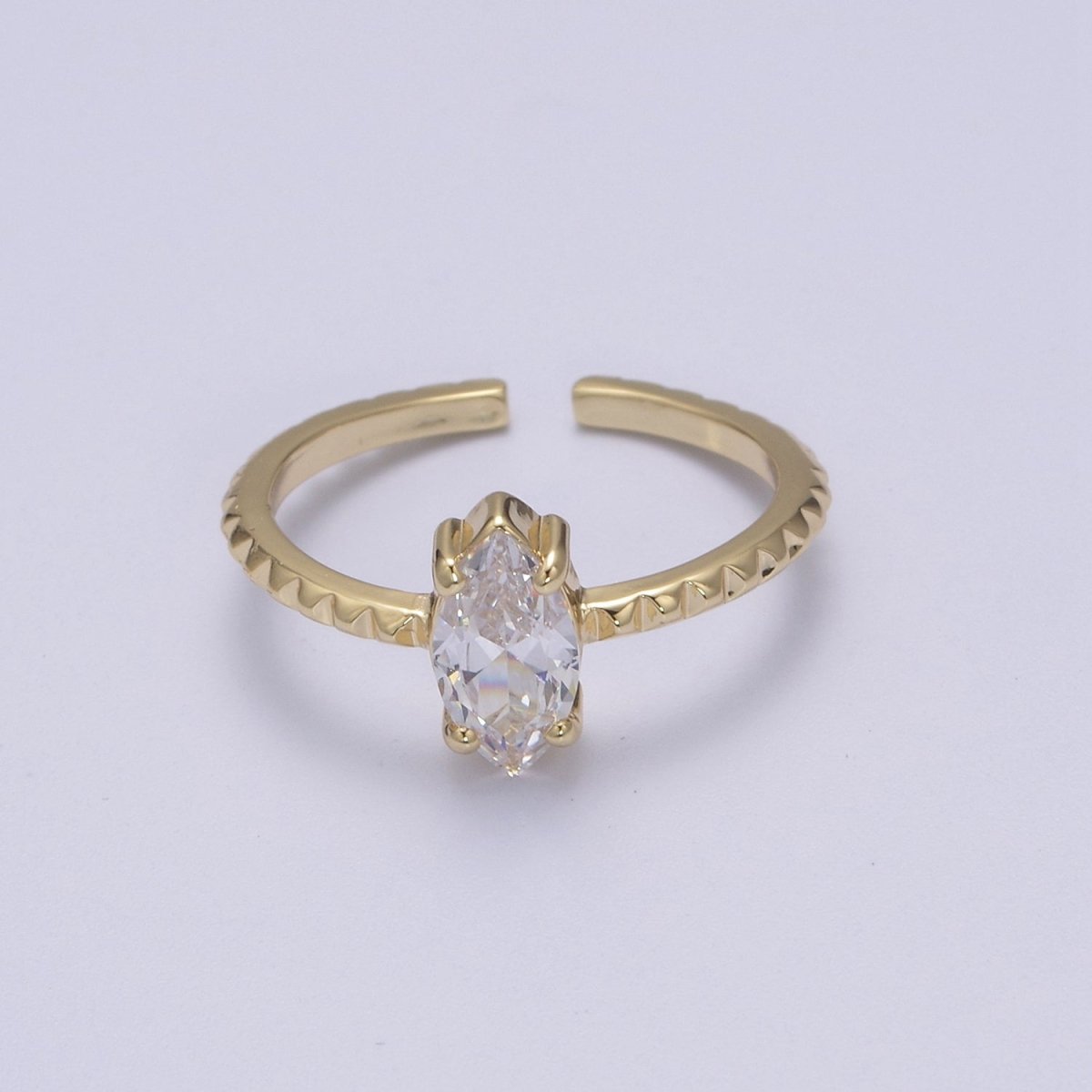 Gold Eye Cut Blue Pink Green Clear Aqua CZ Dainty Cocktail Ring Open Adjustable U-244 ~ U-248 - DLUXCA