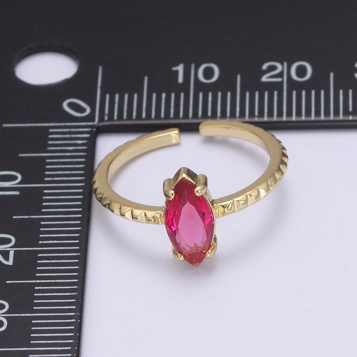 Gold Eye Cut Blue Pink Green Clear Aqua CZ Dainty Cocktail Ring Open Adjustable U-244 ~ U-248 - DLUXCA