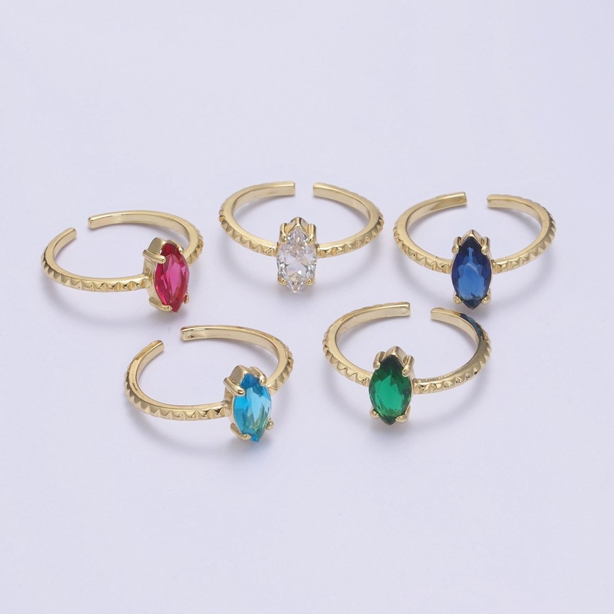 Gold Eye Cut Blue Pink Green Clear Aqua CZ Dainty Cocktail Ring Open Adjustable U-244 ~ U-248 - DLUXCA