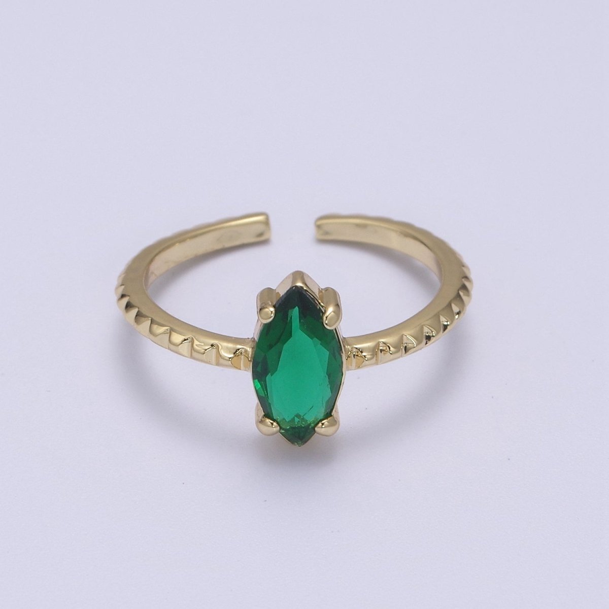 Gold Eye Cut Blue Pink Green Clear Aqua CZ Dainty Cocktail Ring Open Adjustable U-244 ~ U-248 - DLUXCA