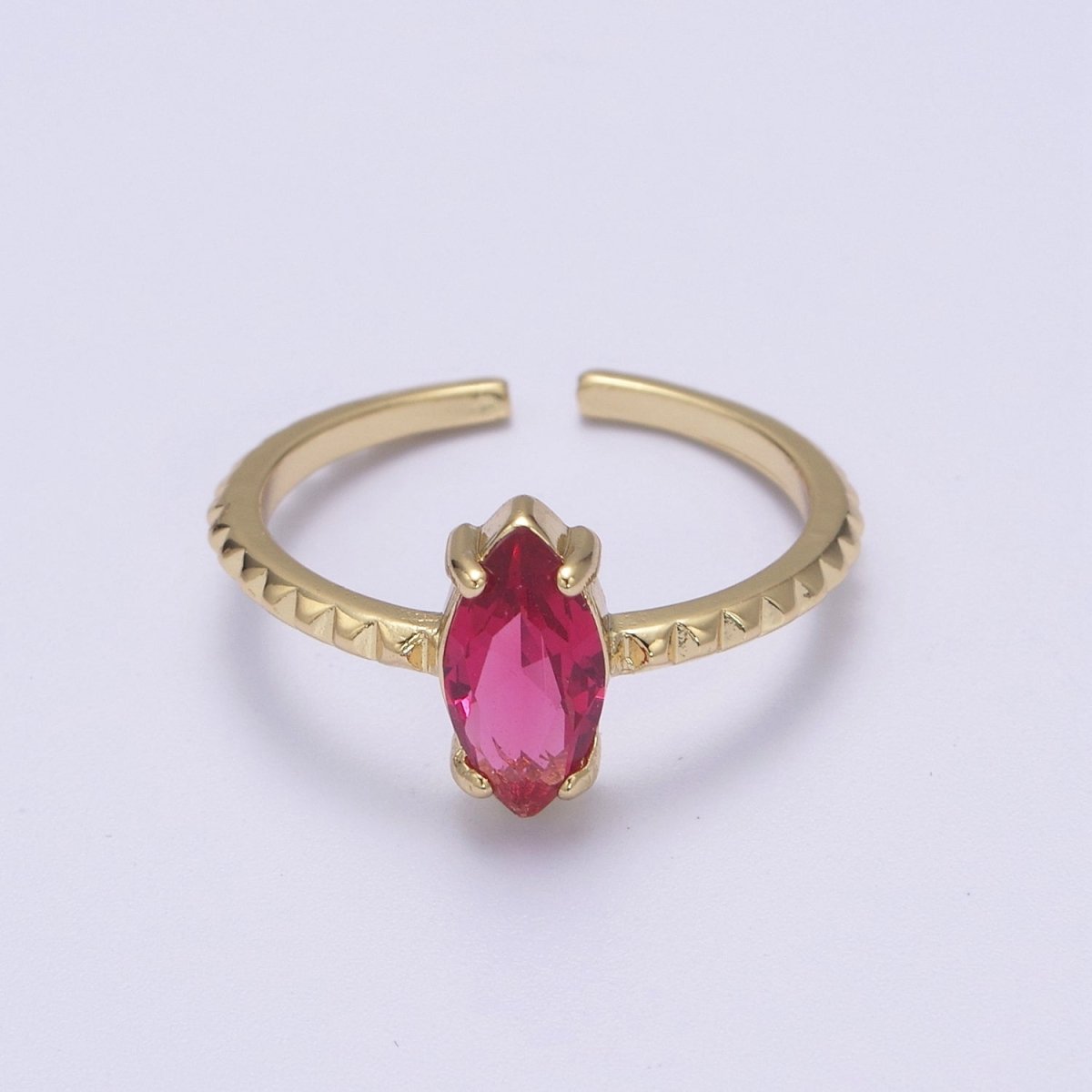 Gold Eye Cut Blue Pink Green Clear Aqua CZ Dainty Cocktail Ring Open Adjustable U-244 ~ U-248 - DLUXCA