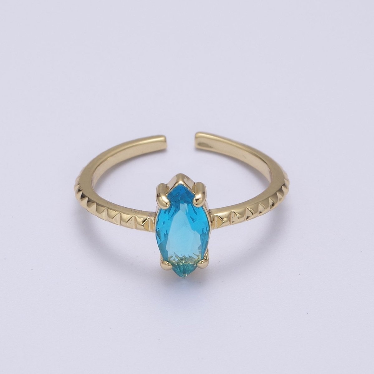 Gold Eye Cut Blue Pink Green Clear Aqua CZ Dainty Cocktail Ring Open Adjustable U-244 ~ U-248 - DLUXCA