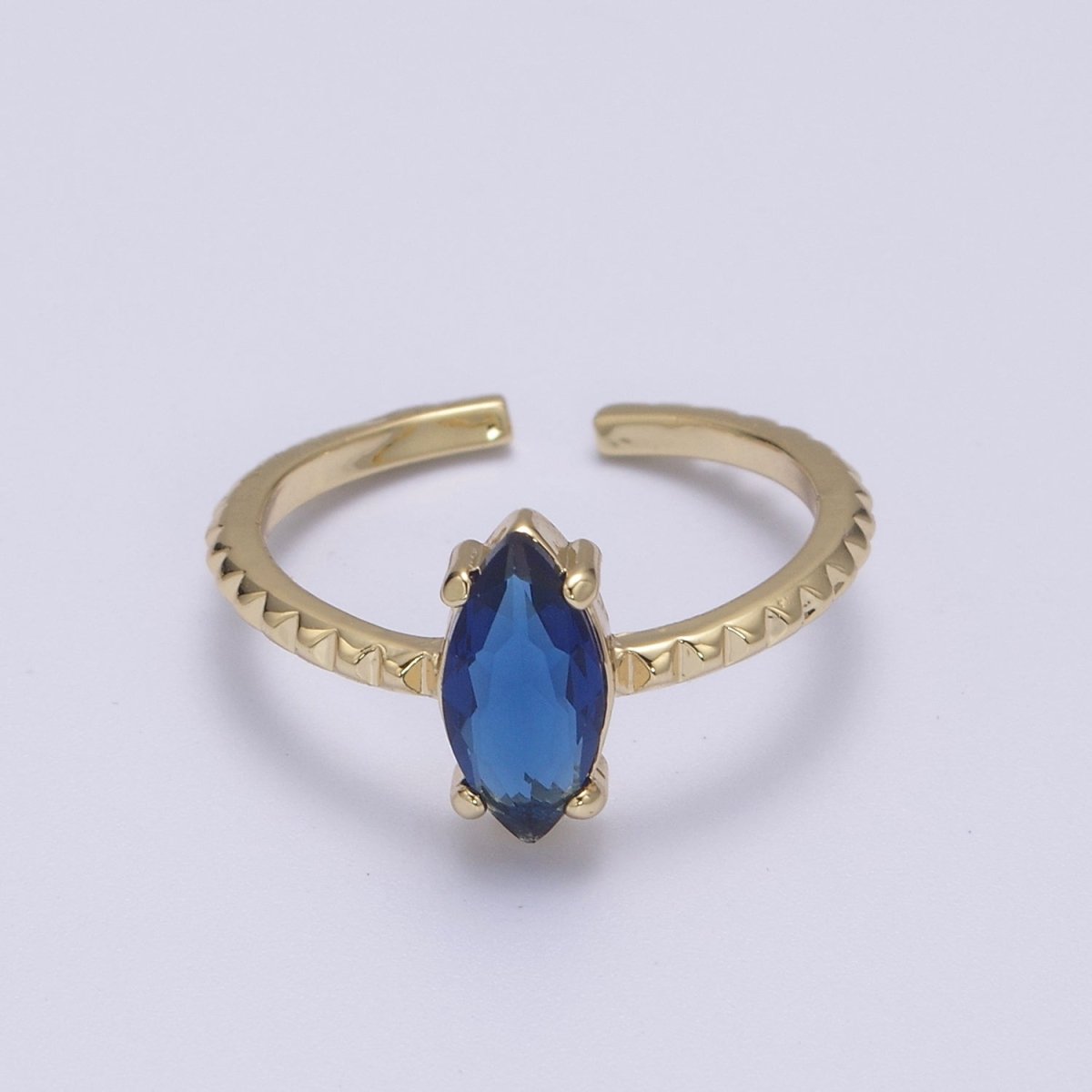 Gold Eye Cut Blue Pink Green Clear Aqua CZ Dainty Cocktail Ring Open Adjustable U-244 ~ U-248 - DLUXCA