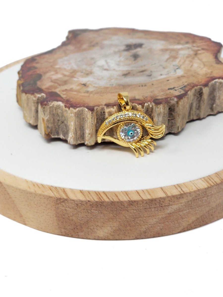Gold Eyelash Charm | CZ Evil Eye with Lashes | Micro Pave Charm | 18k Gold Fill Evil Eye Eyelash Pendant | DIY Necklace Evil Eye Pendant I-032 - DLUXCA