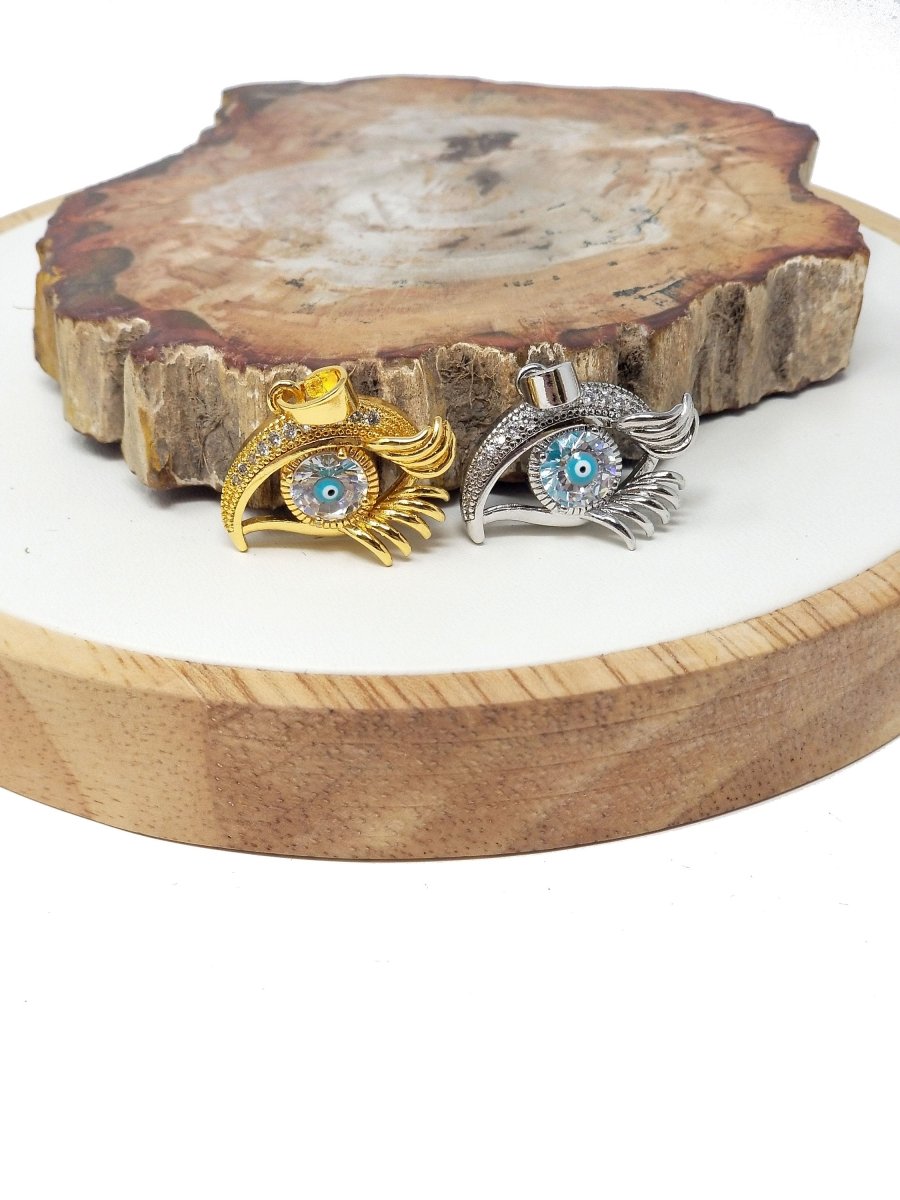Gold Eyelash Charm | CZ Evil Eye with Lashes | Micro Pave Charm | 18k Gold Fill Evil Eye Eyelash Pendant | DIY Necklace Evil Eye Pendant I-032 - DLUXCA