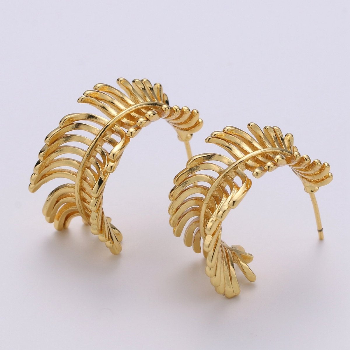 Gold Feather Hoop Earrings Boho Gold Leaf Hoop Earrings Autumn Jewelry Festival Earrings Gift for Her Bohemian Earrings Big Hoop Earring Q-201 - DLUXCA