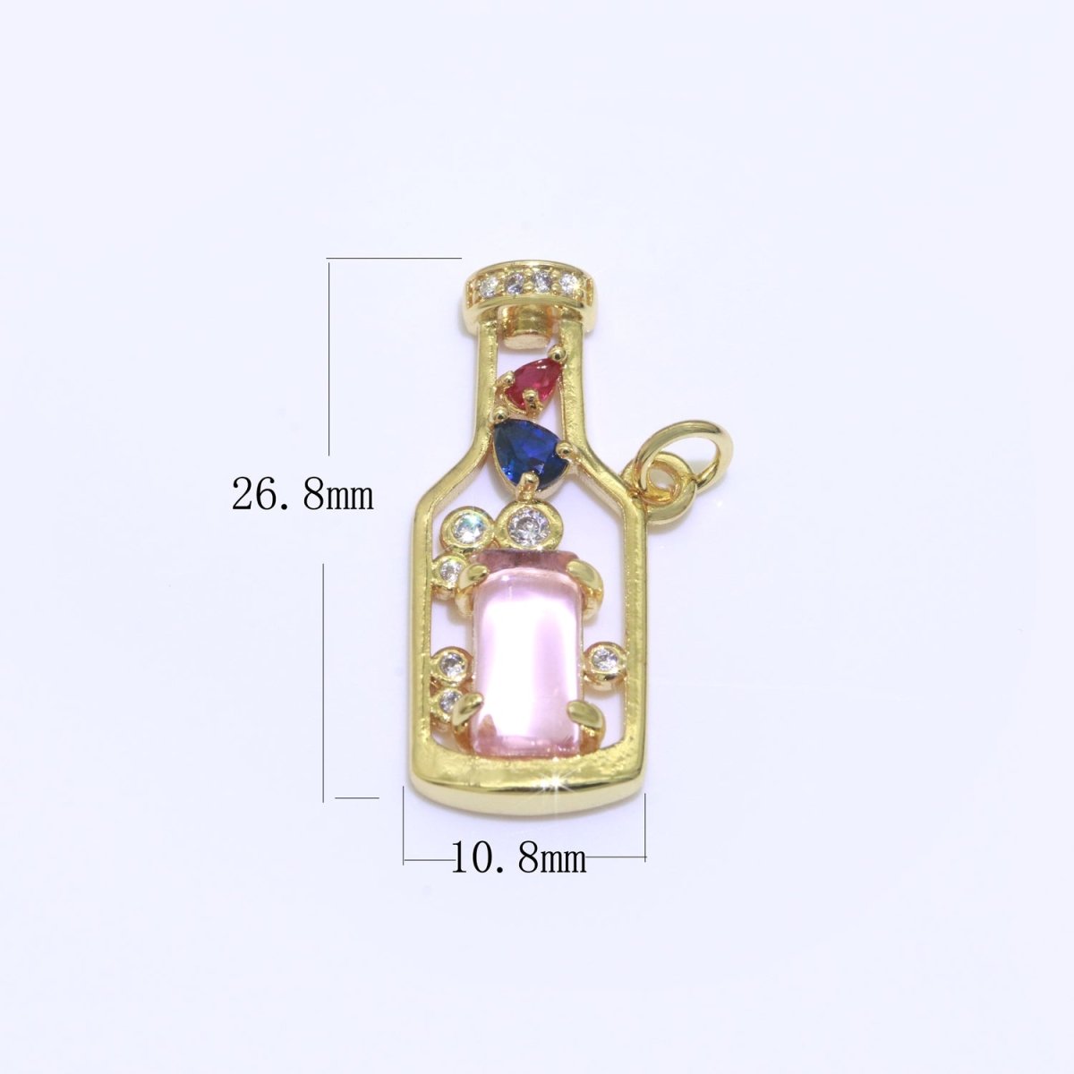 Gold Fill Love Spell Charm- Pink Green Glass Powers Of Love - Love Potion - Wine Bottle Spell Charm for Dainty Minimalist jewelry Component M-548 M-549 - DLUXCA