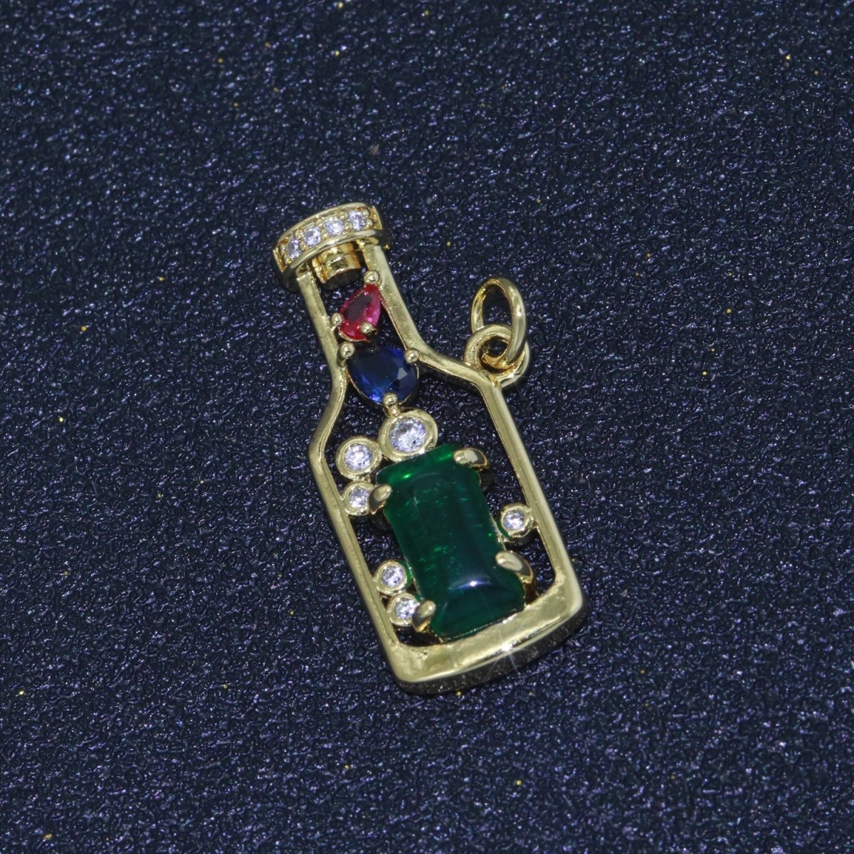 Gold Fill Love Spell Charm- Pink Green Glass Powers Of Love - Love Potion - Wine Bottle Spell Charm for Dainty Minimalist jewelry Component M-548 M-549 - DLUXCA