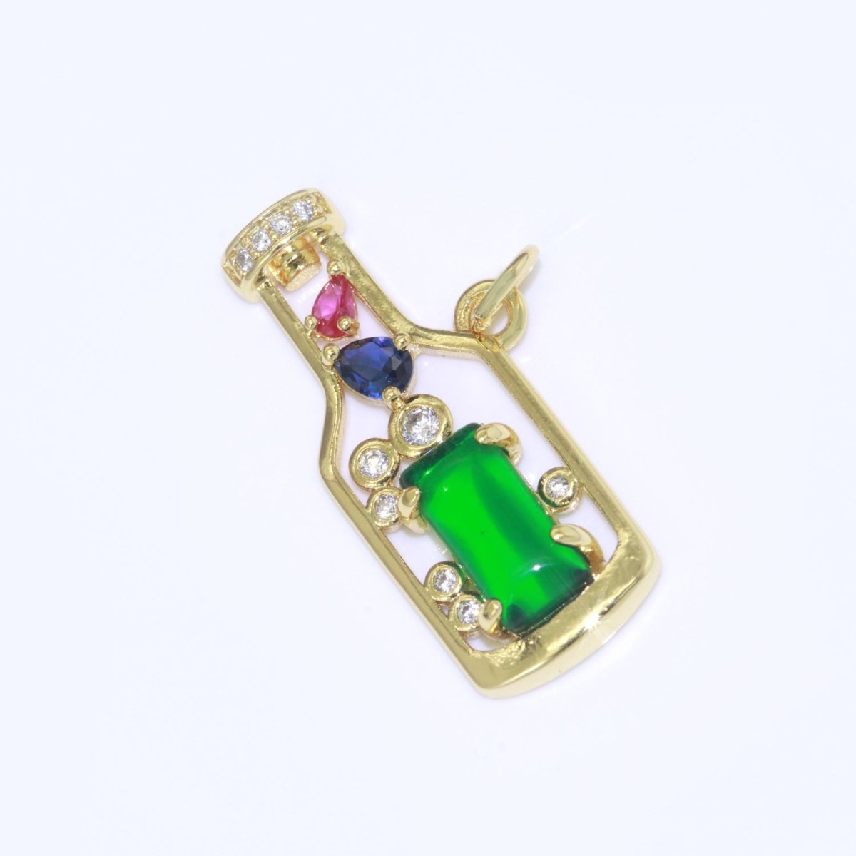 Gold Fill Love Spell Charm- Pink Green Glass Powers Of Love - Love Potion - Wine Bottle Spell Charm for Dainty Minimalist jewelry Component M-548 M-549 - DLUXCA