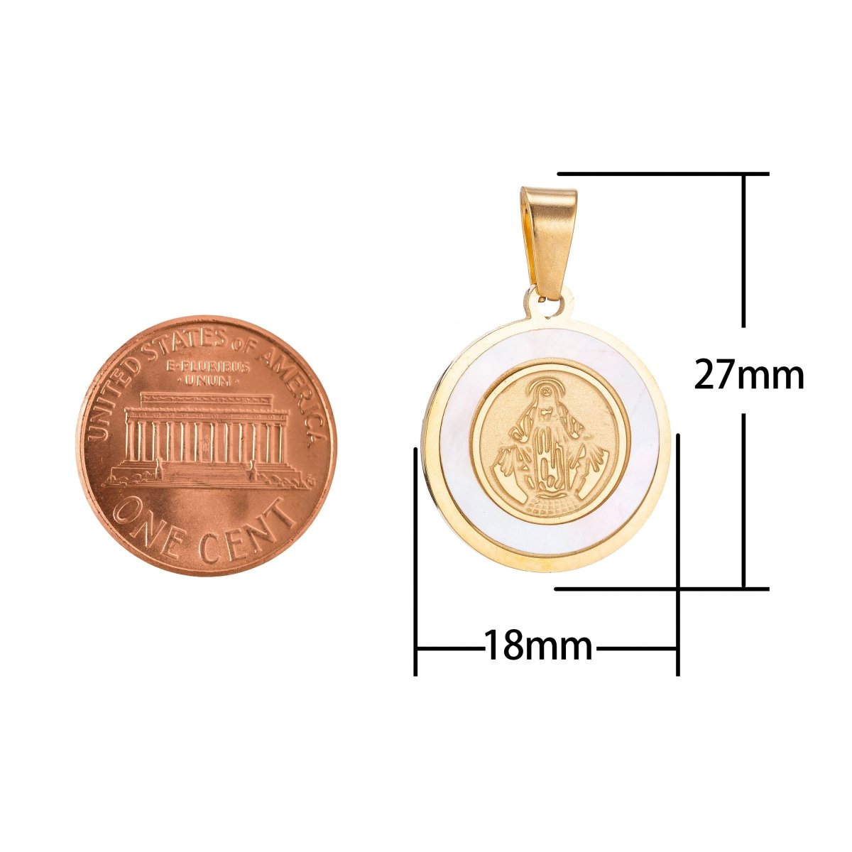 Gold fill Miraculous Lady Charm Pendant / Christian Gift / Religious Jewelry / Medallion Coin Necklace / Christening Gift/ Catholic gift J-394 - DLUXCA