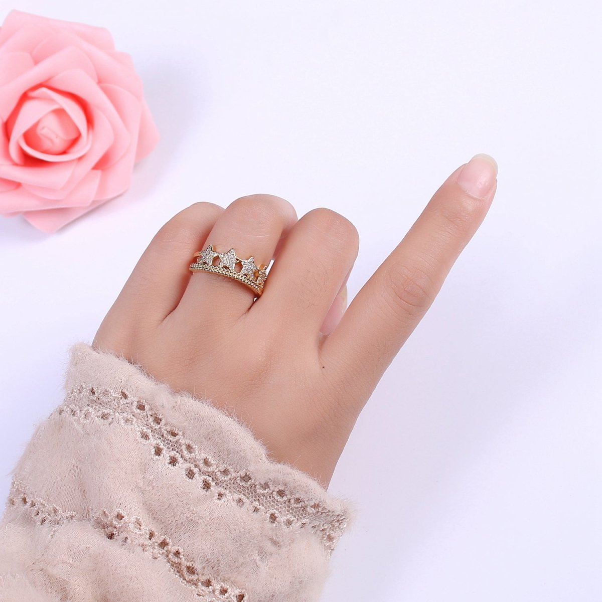 Gold Fill Star Double Band Ring, Elegant Style, Star Ring, Adjustable Size, Gifts For Her, Gifts For Friends, Chic Stories, Birthday U-122 - DLUXCA