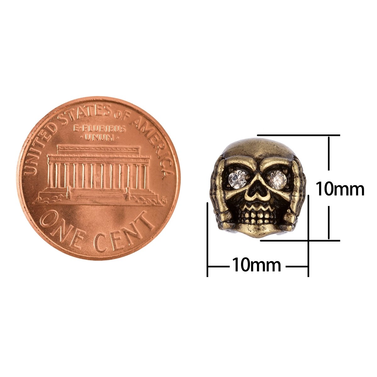 Gold Filled 10mm Antique Skull Head Spacer Bead | B-015 - DLUXCA