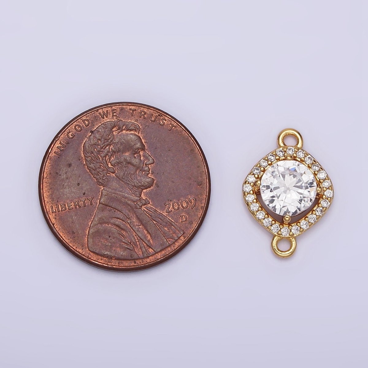 Gold Filled 10mm Clear Round CZ Rhombus Micro Paved Connector G-721 - DLUXCA