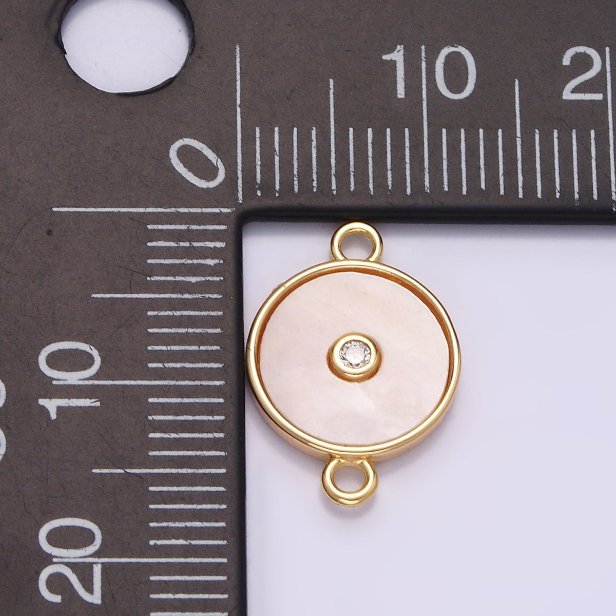 Gold Filled 11.5mm Shell Pearl Clear CZ Round Connector G-707 - DLUXCA