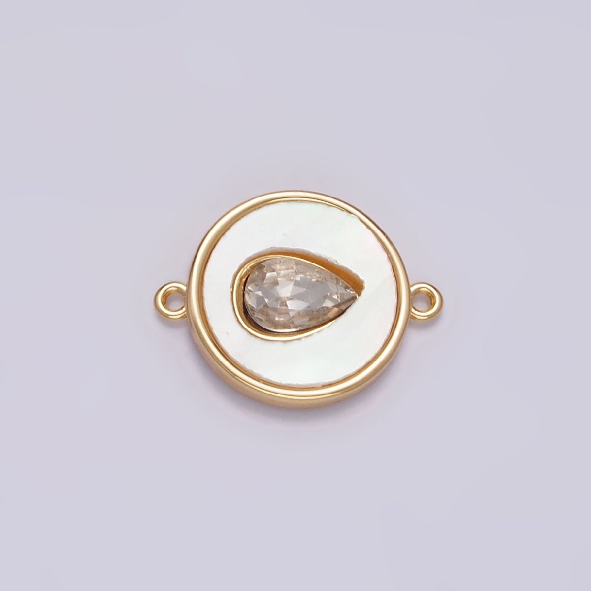 Gold Filled 11.5mm Sideway Clear Teardrop Shell Pearl Round Connector G-706 - DLUXCA