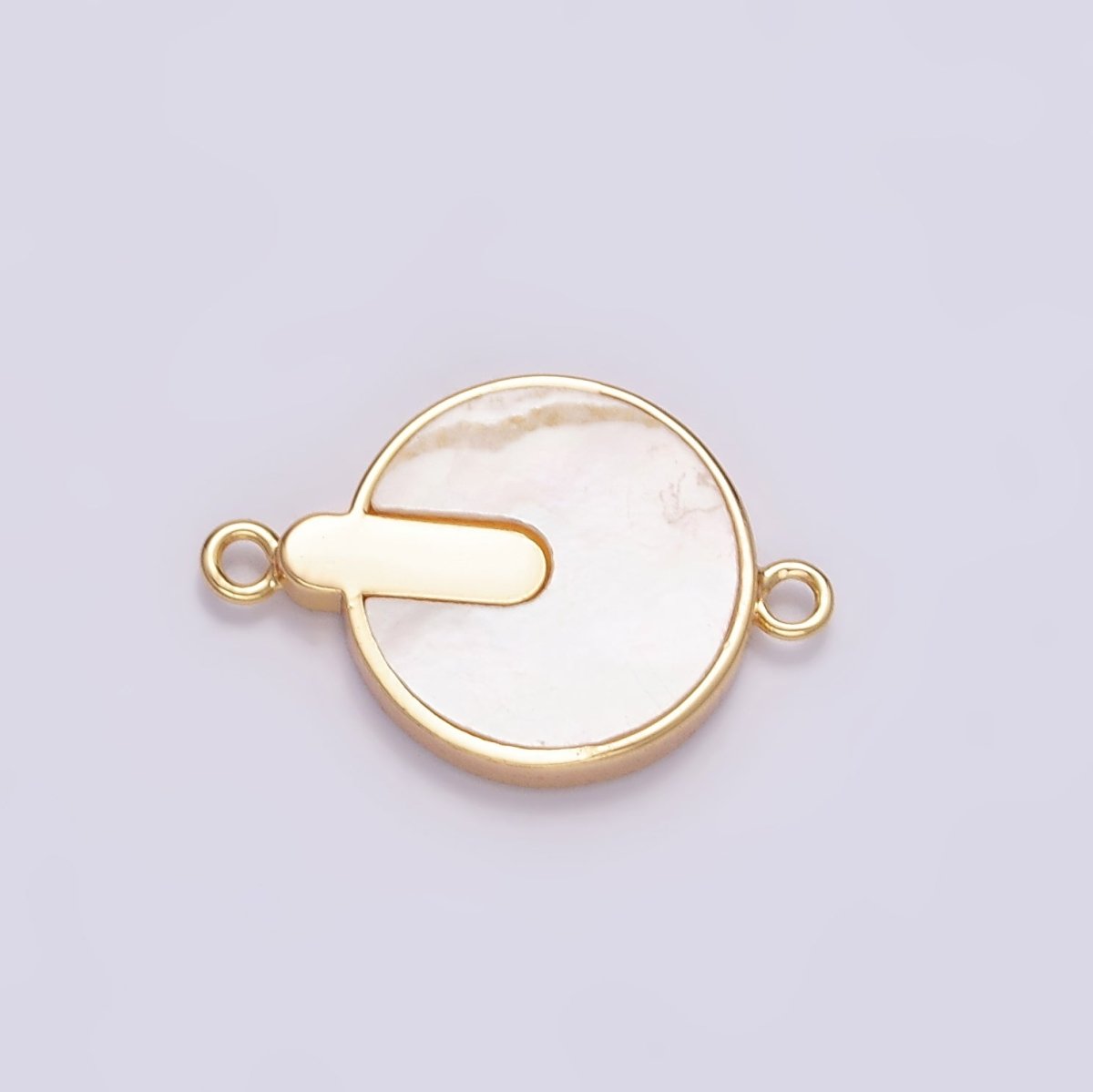Gold Filled 12mm Bar Lined Shell Pearl Round Minimalist Bezel Connector G-694 - DLUXCA