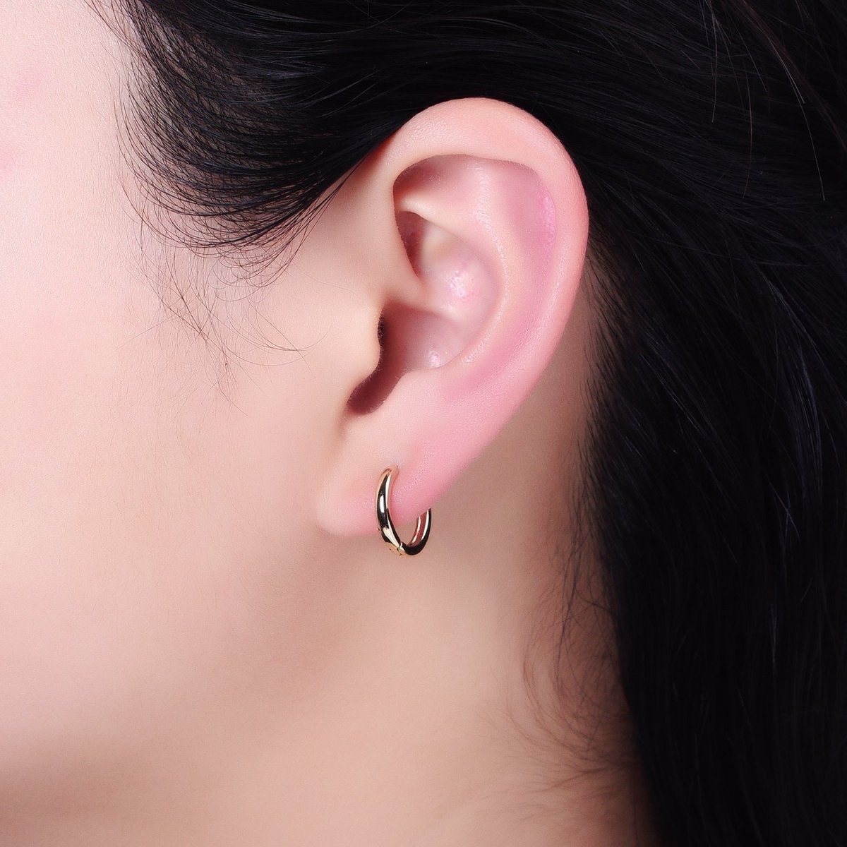 Gold Filled 13mm Minimalist Thin Huggie Earrings in Silver & Rose Gold | AD1347 AD1348 - DLUXCA