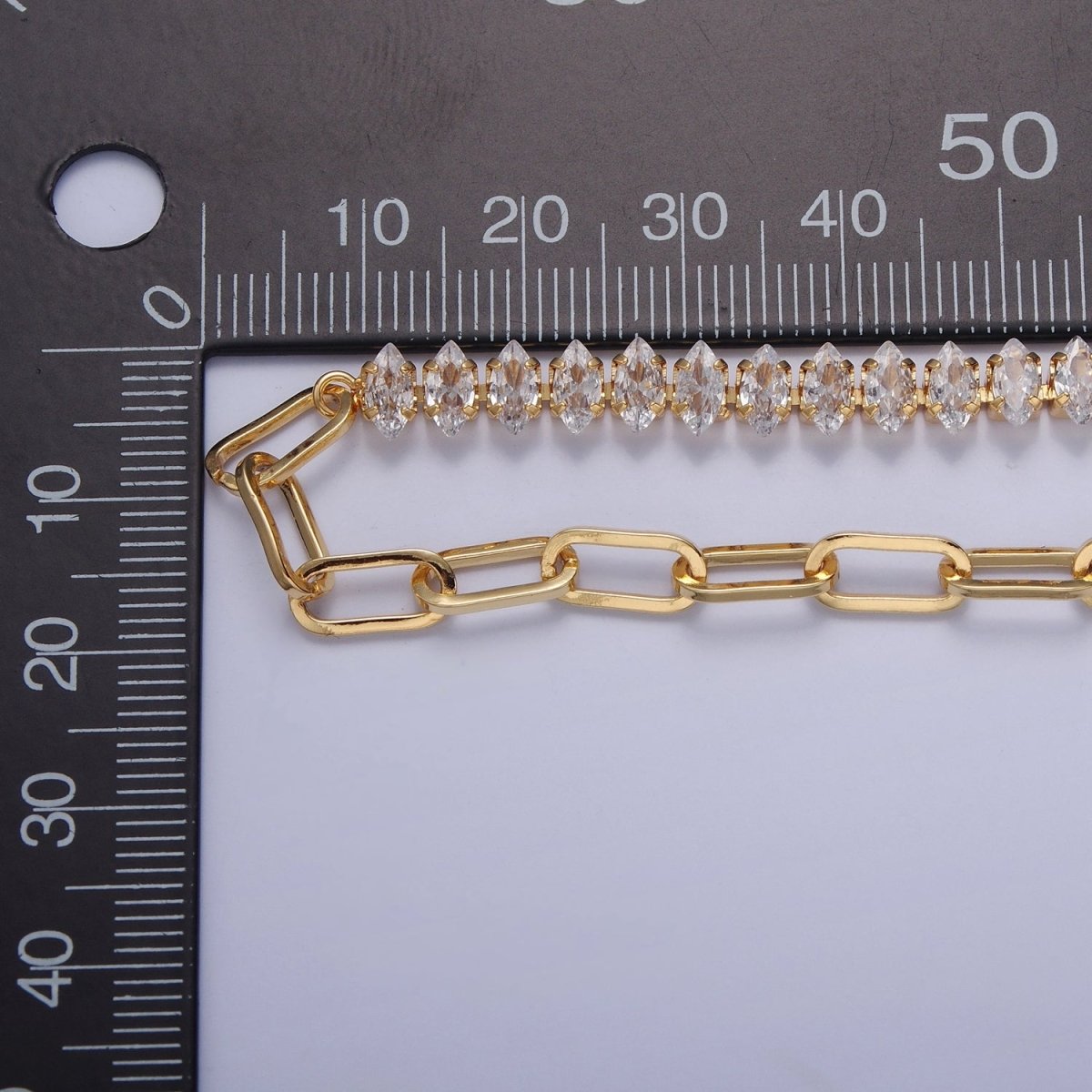 Gold Filled 16 Inch Half Clear CZ Marquise Tennis Chain, Half Paperclip Chain Necklace in Gold & Silver Color | WA-957 WA-958 Clearance Pricing - DLUXCA