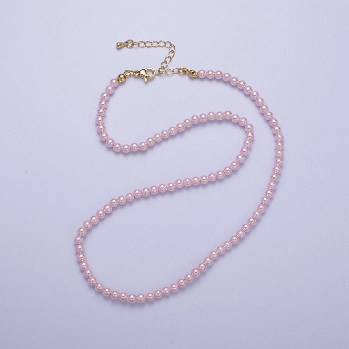 Gold Filled 17 Inch Round White/Pink Shell Pearl Layering Choker Necklace in Silver & Gold | WA-1176 WA-1177 WA-1178 WA-1179 WA-1180 Clearance Pricing - DLUXCA