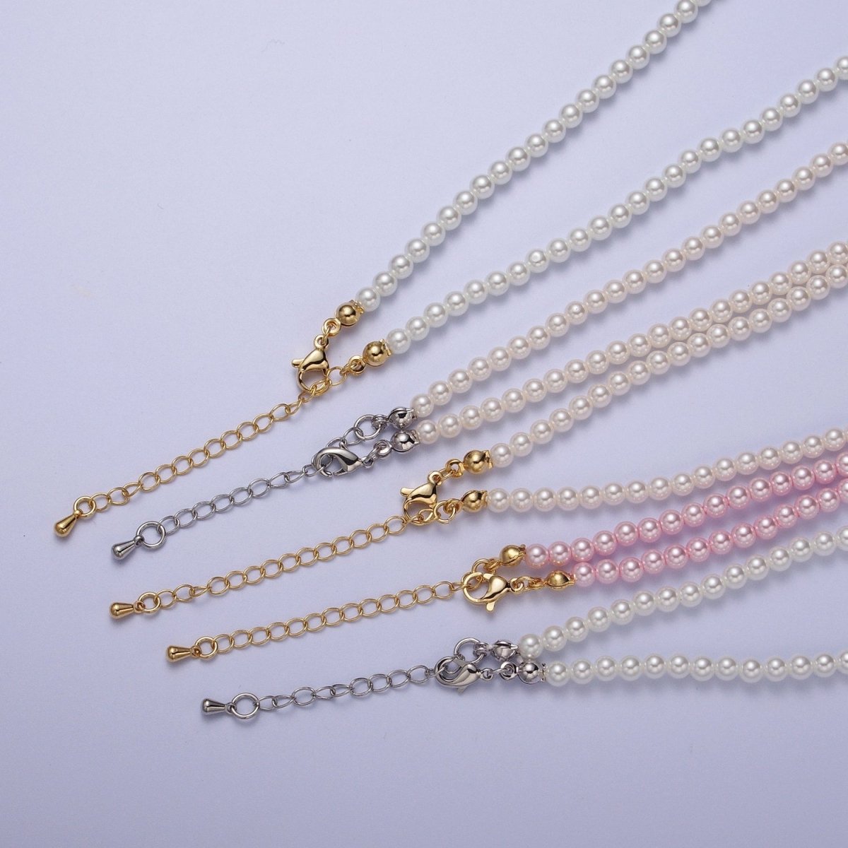 Gold Filled 17 Inch Round White/Pink Shell Pearl Layering Choker Necklace in Silver & Gold | WA-1176 WA-1177 WA-1178 WA-1179 WA-1180 Clearance Pricing - DLUXCA