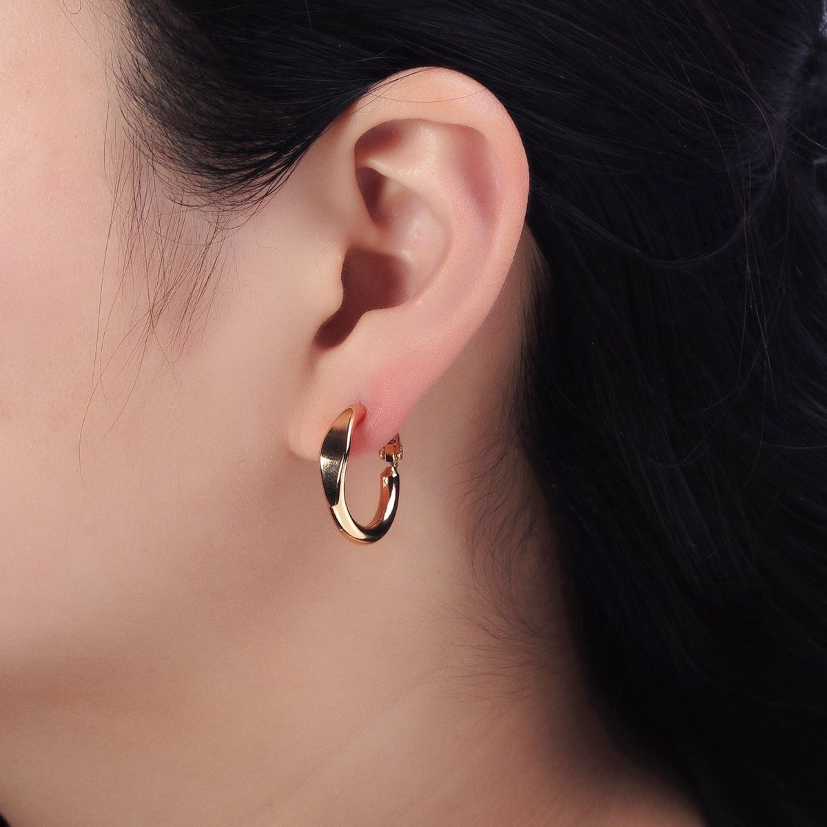 Gold Filled 20mm Rounded Geometric Hinge Hoop Earrings in Gold & Silver | AB553 AB554 - DLUXCA