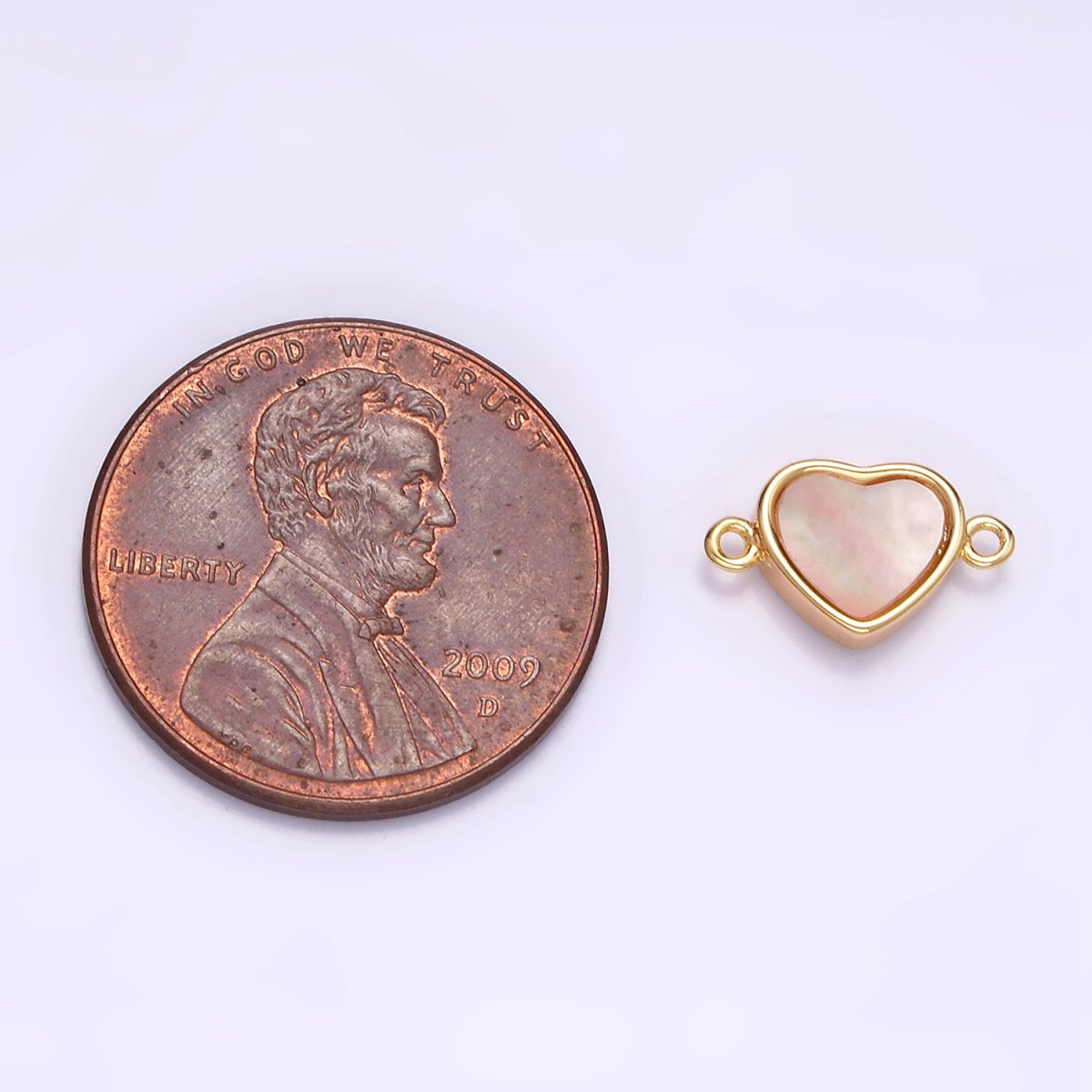 Gold Filled 6.7mm Shell Pearl Heart Minimalist Bezel Connector G-701 - DLUXCA