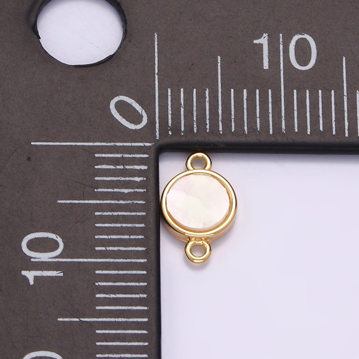 Gold Filled 6mm Shell Pearl Round Mini Minimalist Bezel Connector G-697 - DLUXCA