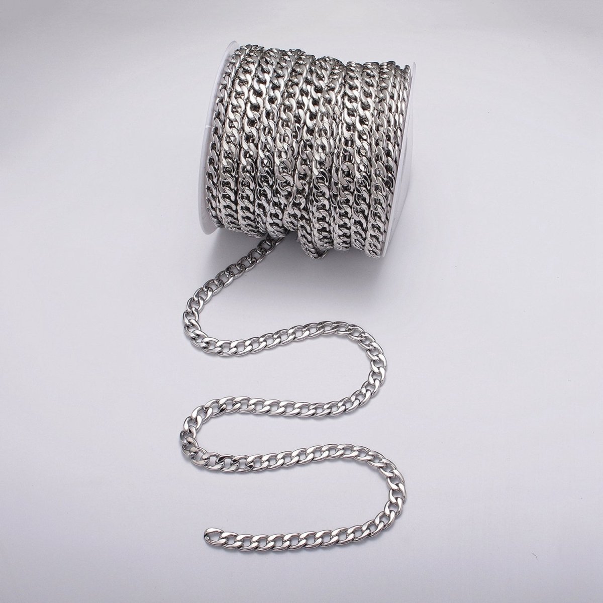 Gold Filled 7.8mm Flat Curb Figaro Unfinished Silver Statement Chain by Yard in Gold & Silver | ROLL-1049, ROLL-1111 Clearance Pricing - DLUXCA