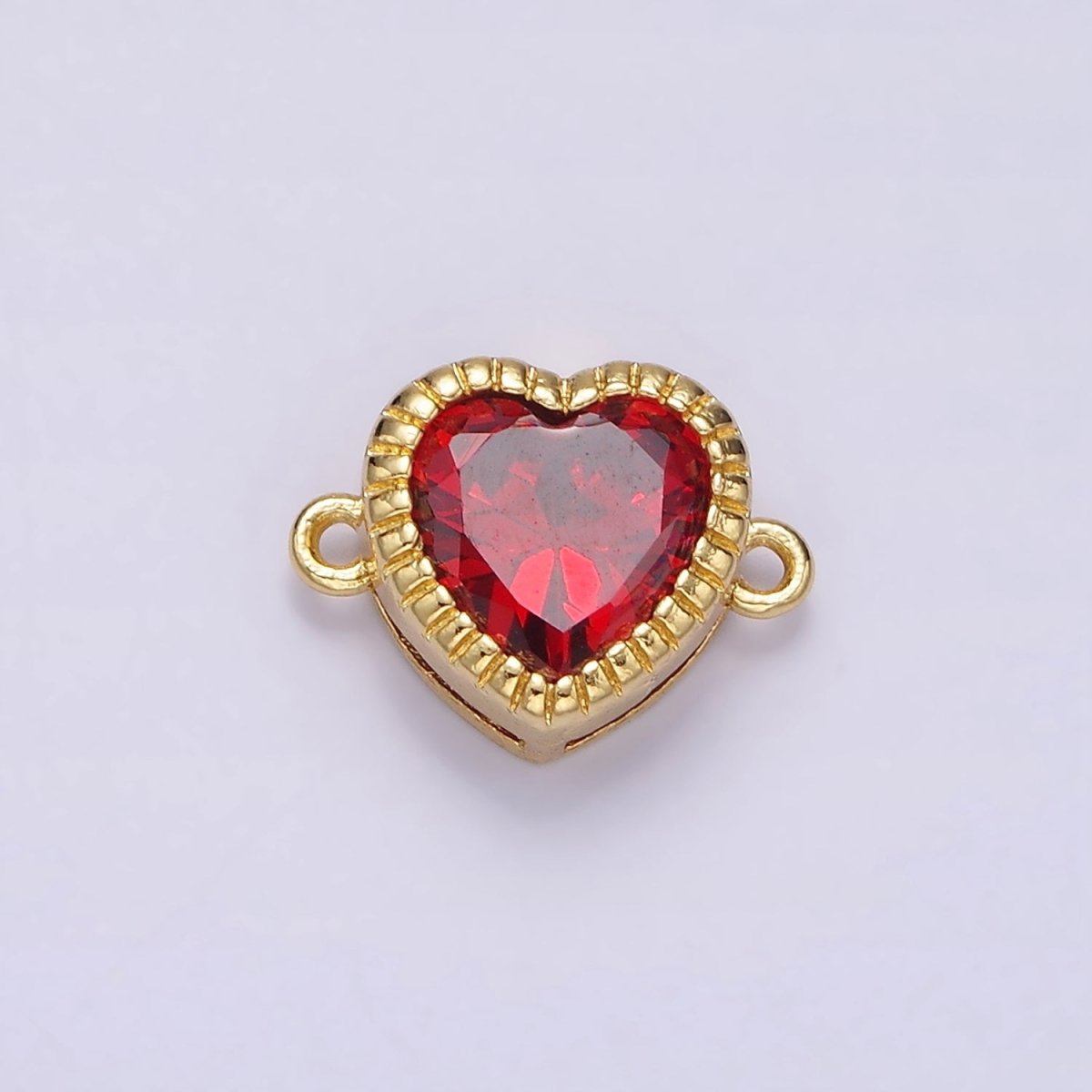 Gold Filled 9.5mm Red, Pink, Clear CZ Heart Line-Textured Connector G-717 - G-719 - DLUXCA
