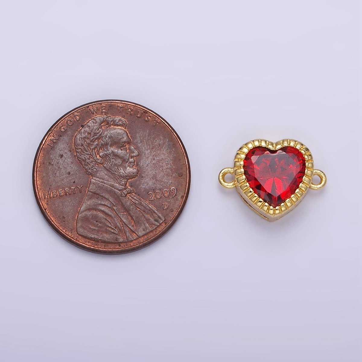 Gold Filled 9.5mm Red, Pink, Clear CZ Heart Line-Textured Connector G-717 - G-719 - DLUXCA