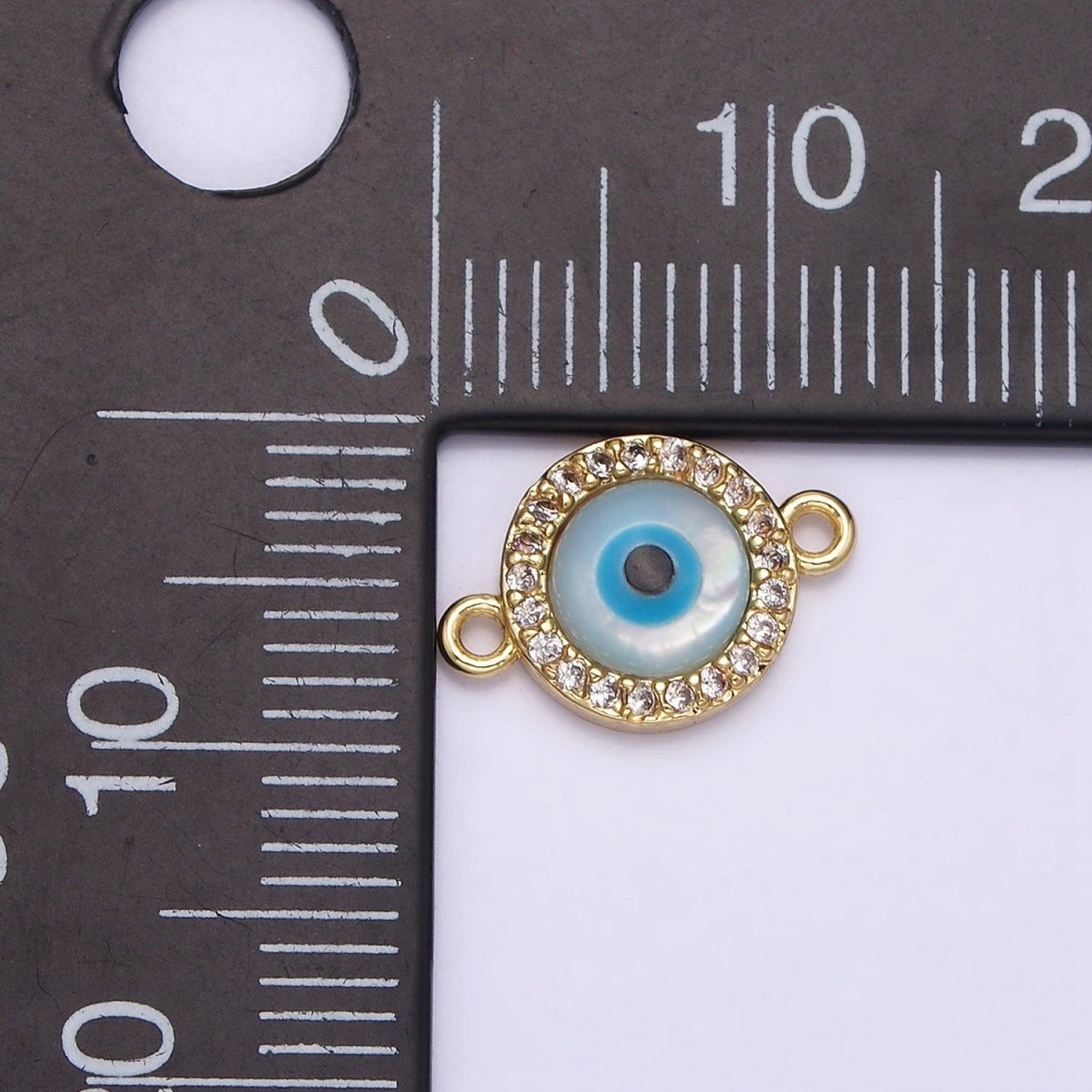 Gold Filled 9mm Blue Evil Eye Clear Micro Paved CZ Round Connector G-666 - DLUXCA