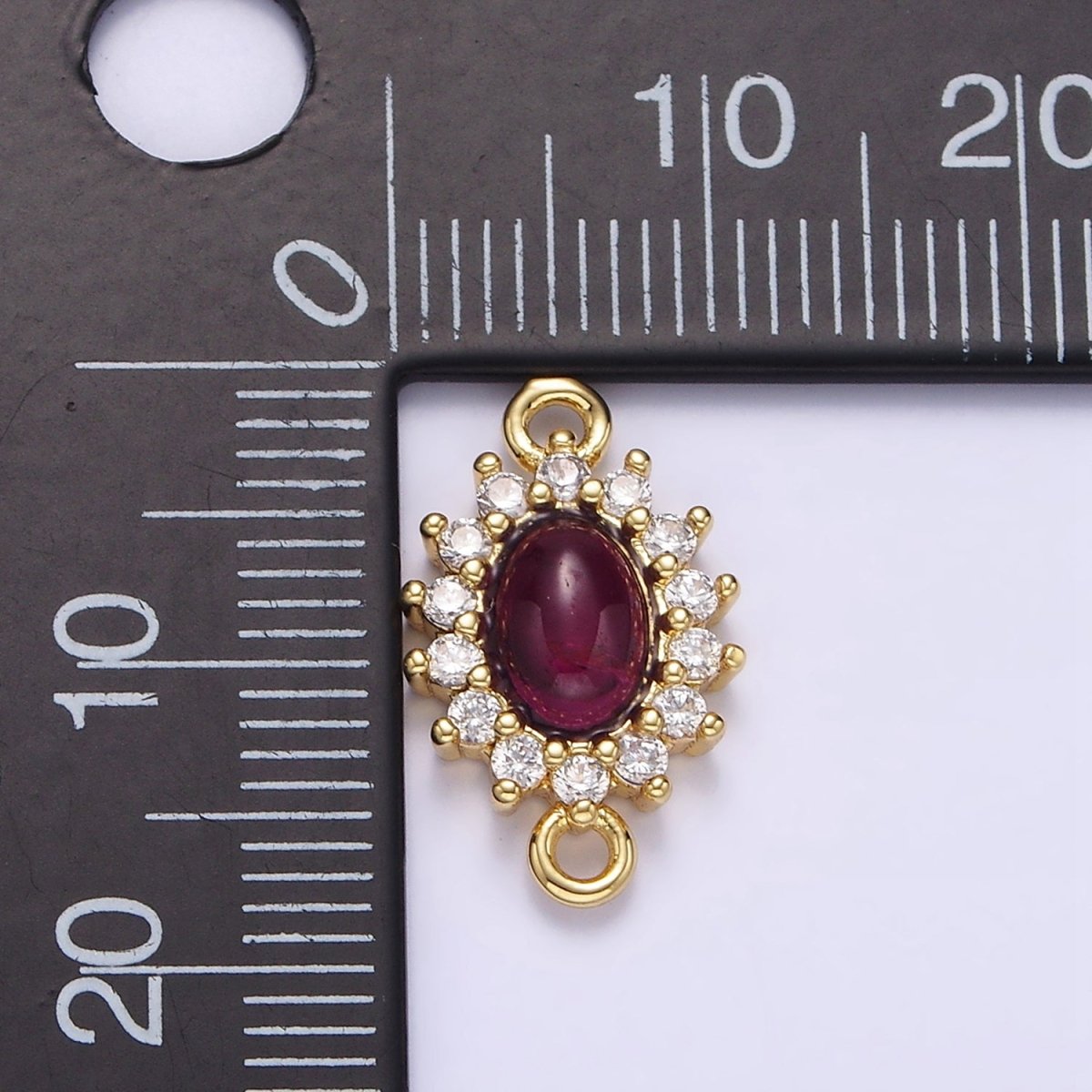 Gold Filled Amethyst Cabochon Clear CZ Lined Oval Connector G-669 - DLUXCA
