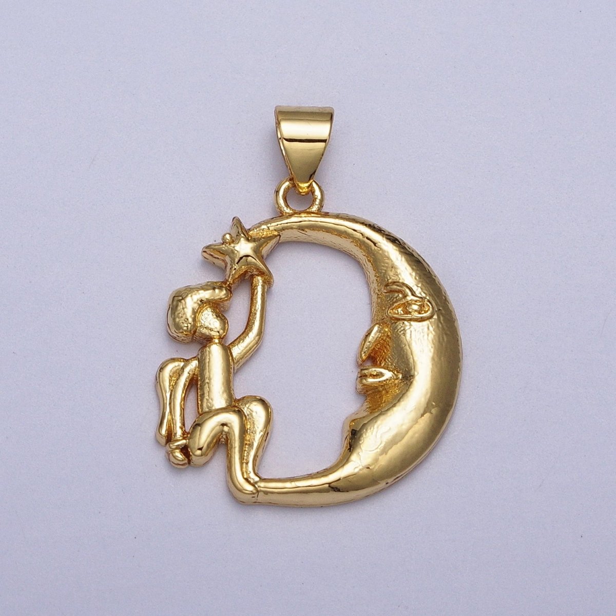 Gold Filled Angel Star on the Crescent Moon Pendant in Gold & Silver | AA002 A003 - DLUXCA