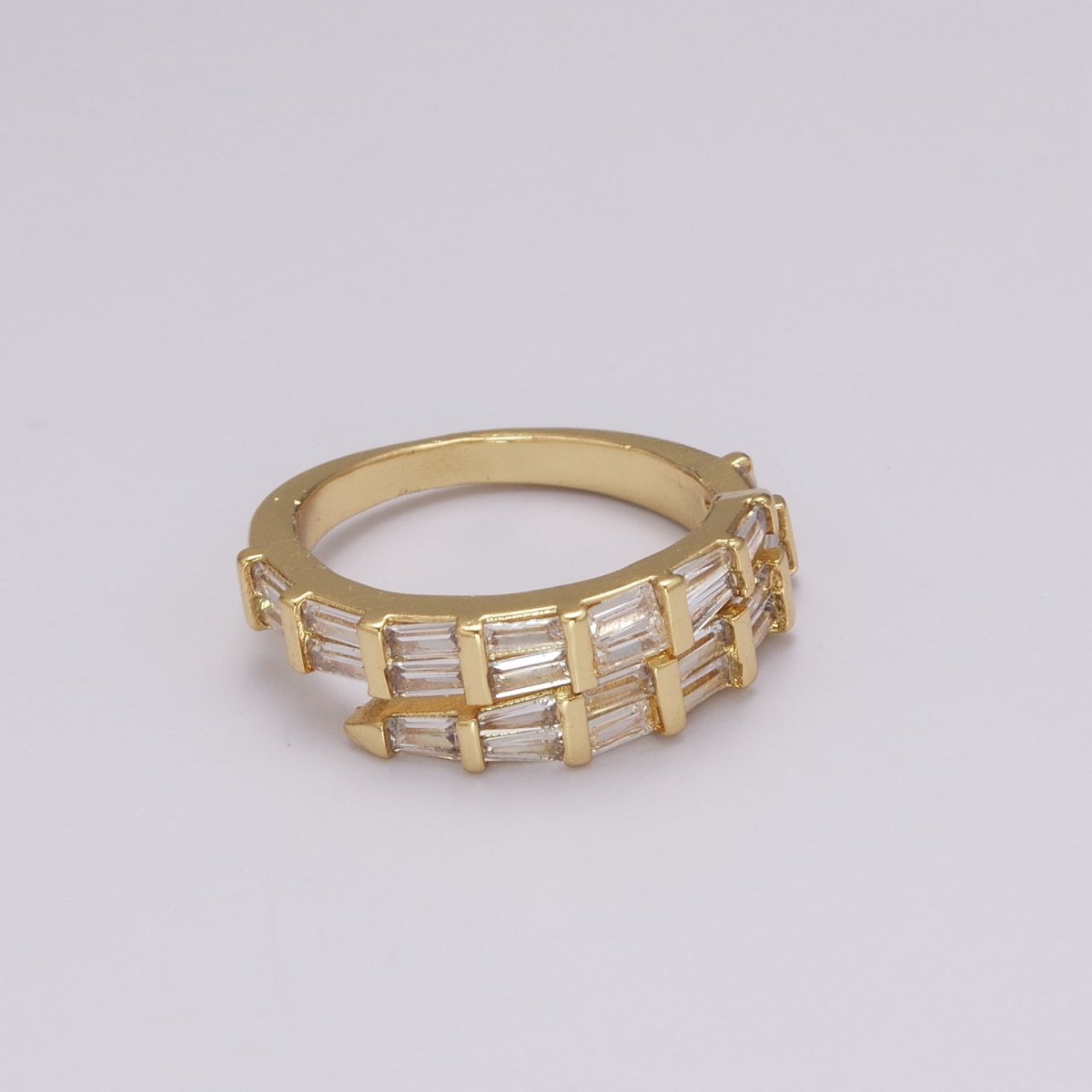 Gold Filled Baguette CZ Stacking Ring, Wrap Baguette Eternity Ring, Gold Stackable Ring Clear Minimalist Ring U-128 - DLUXCA