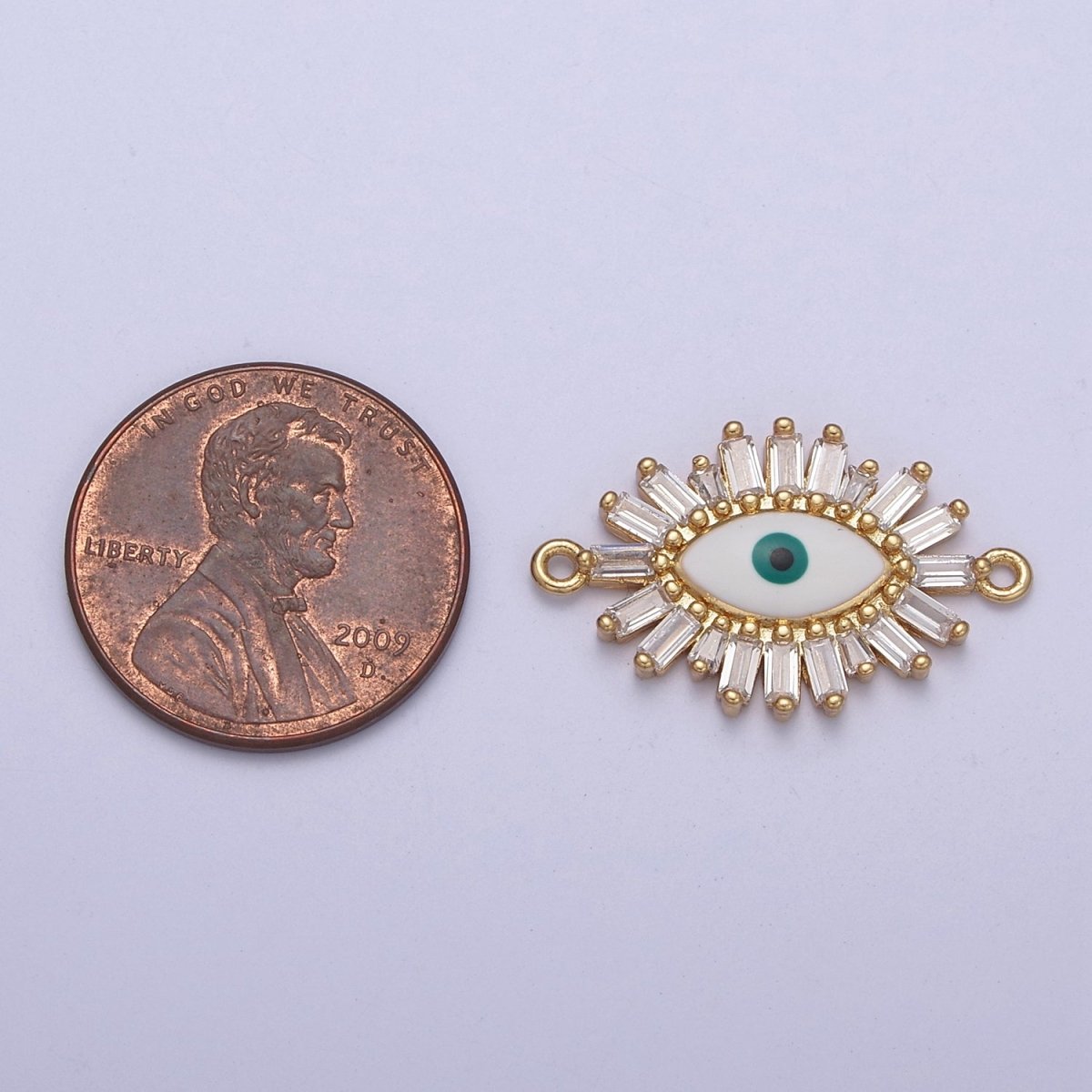 Gold Filled Baguette Evil Eye Charm Connector Y-629 - DLUXCA