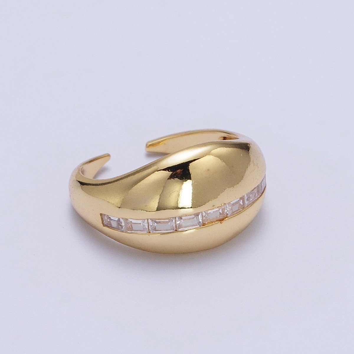 Gold Filled Baguette Lined Chunky Dome Ring in Gold & Silver | Y-388 Y-389 - DLUXCA