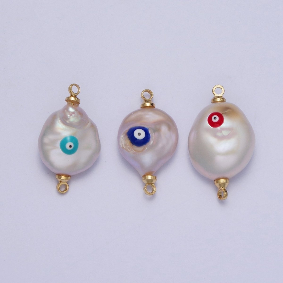 Gold Filled Baroque Pearl Red/Teal/Blue Enamel Evil Eye Link Connector Charm For DIY Jewelry Making G-539 G-540 G-541 - DLUXCA