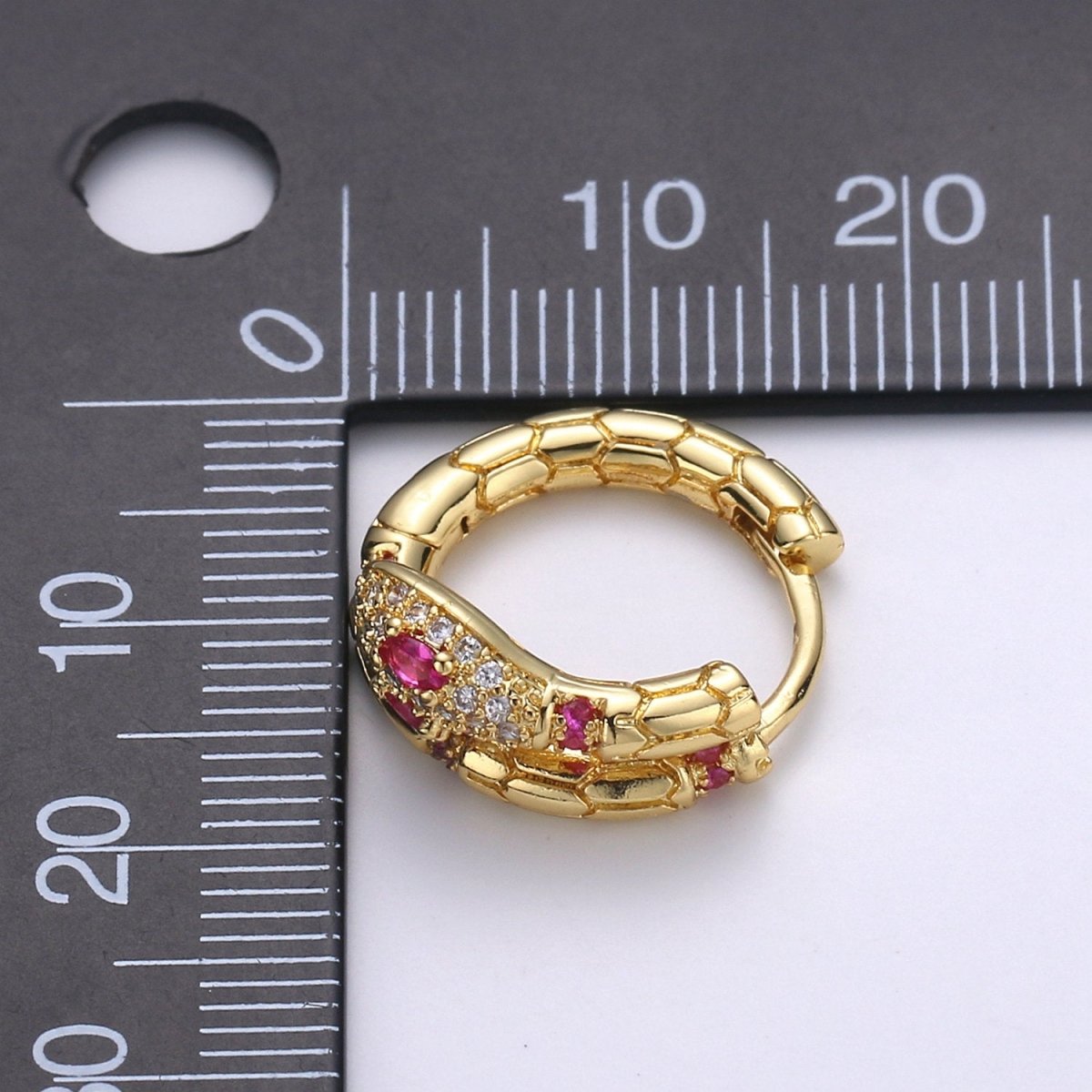 Gold Filled Beautiful Dangle Mystic Snake Huggies Earring Micro Pave CZ Pink Cubic Zirconia Earrings Supply for Jewelry Making Q-179 - DLUXCA